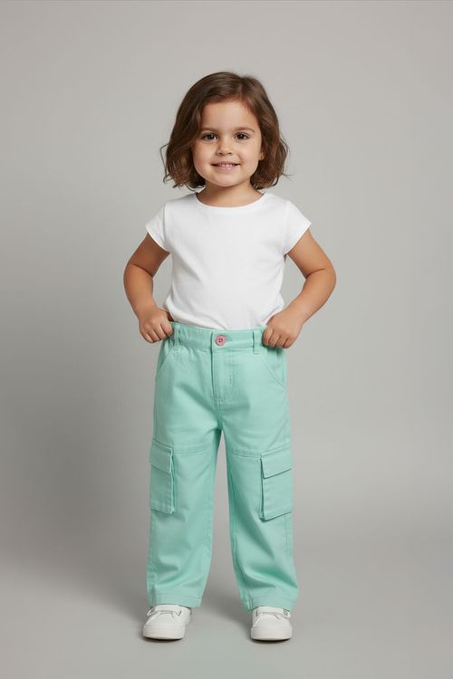 Calça Cargo Infantil Caedu Sarja Aqua Verde Claro 1-3 Anos