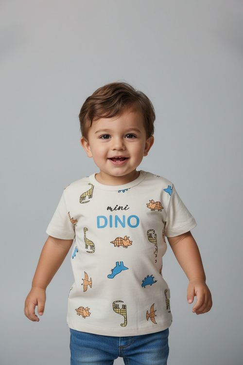Camiseta Infantil Dino Off White Caedu (1-3 Anos)