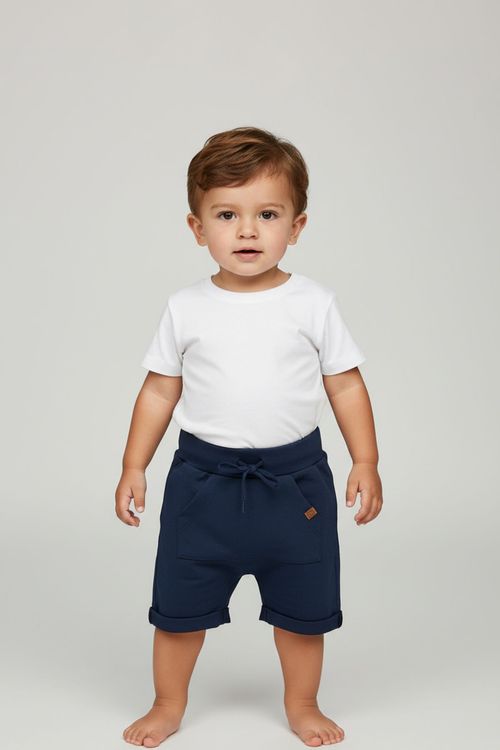 Bermuda Infantil Caedu Moletom Azul Médio (1-3 Anos)