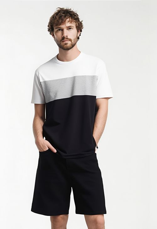 Camiseta masc cas m/c recorte br/mescla branco