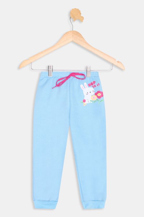 Calça Moletom Infantil Caedu Azul Claro Estampa Coelho