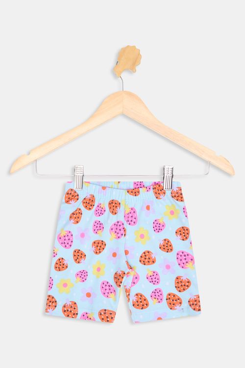 Bermuda Ciclista Infantil Caedu Morangos e Flores Azul