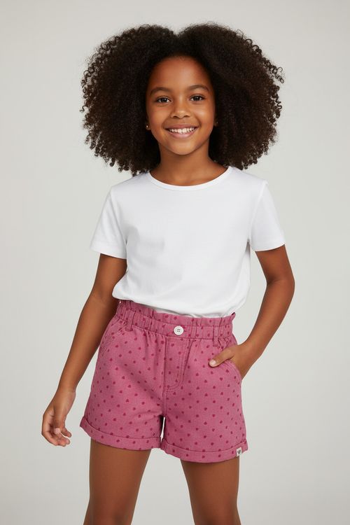 Shorts Clochard Infantil Caedu Sarja Rosa Médio (10-16 anos)