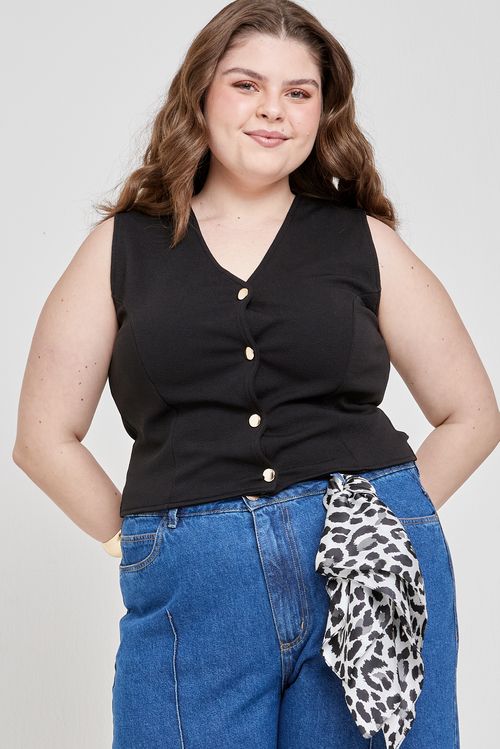 Colete fem fpm 4646 botoes dourado preto preto