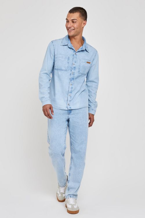 Calca masc mesa jeans reta jns claro jeans azul claro