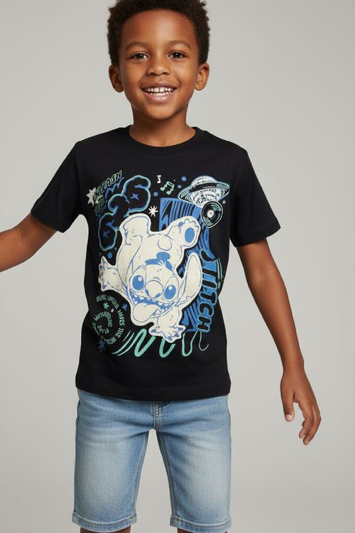 Camiseta Infantil Preta 4-10 Anos Stitch