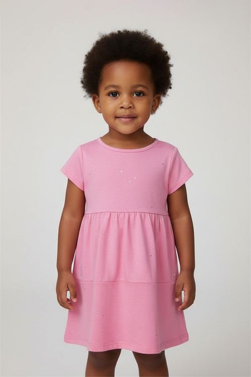 Vestido inf1/3nas 3 marias glitter amare rosa medio