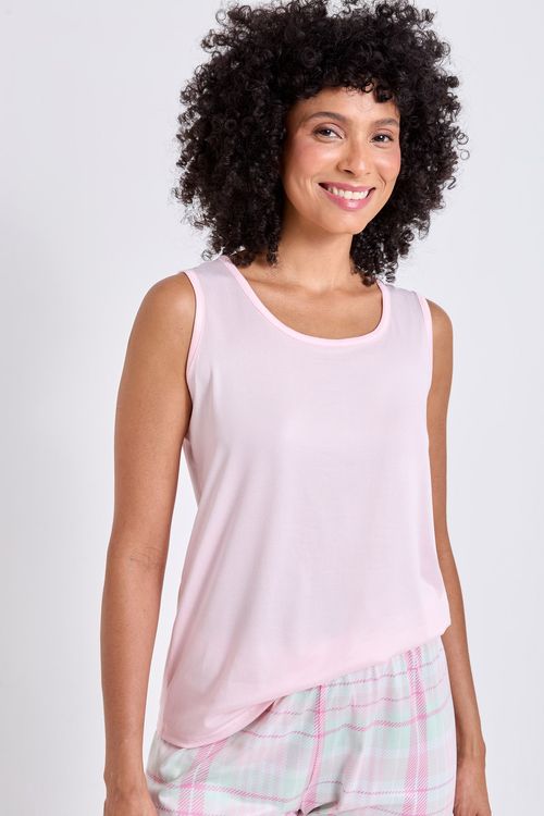 Pijama Capri Feminino Rosa e Verde Xadrez