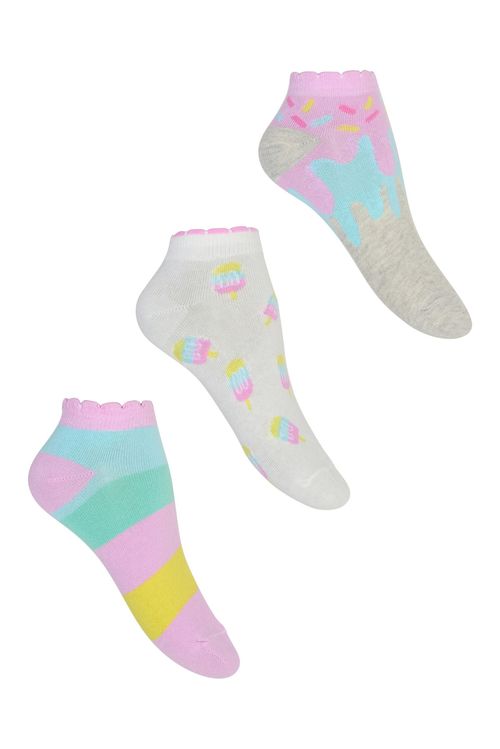 Kit 3 Pares Meias Soquete Infantil Menina Sorvete e Listras