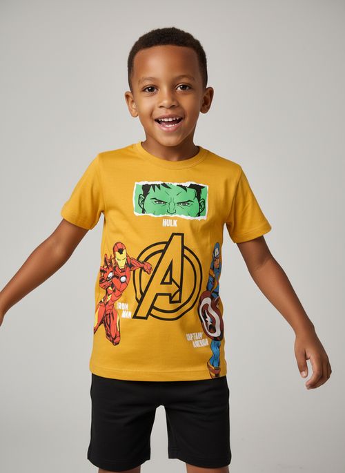 Blusa Infantil Menino Amarela Estampa Vingadores Marvel