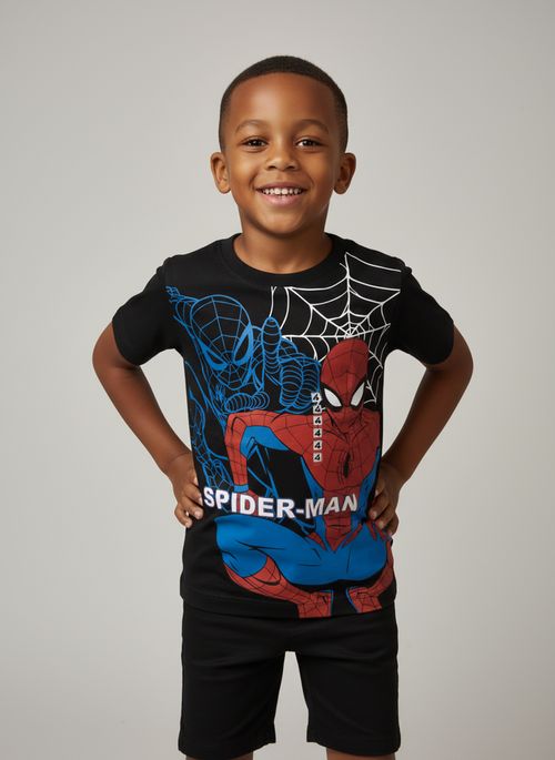 Camiseta Infantil Menino Preta Spider-Man Herói da Teia