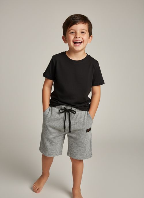 Bermuda Moletom Infantil Menino Cinza Eco Textura Avessa