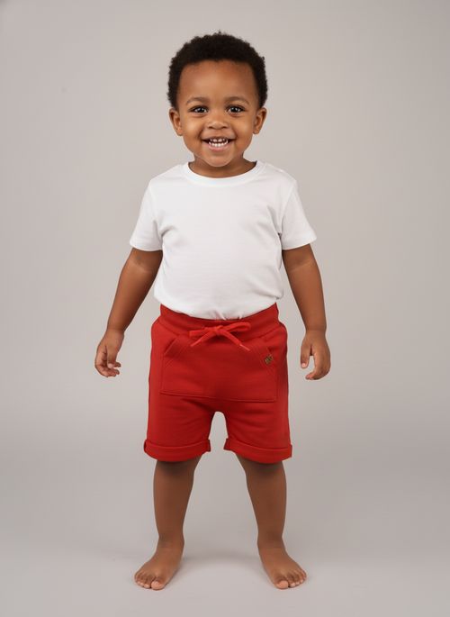 Shorts Infantil Menina Vermelho Conforto Bolso Canguru
