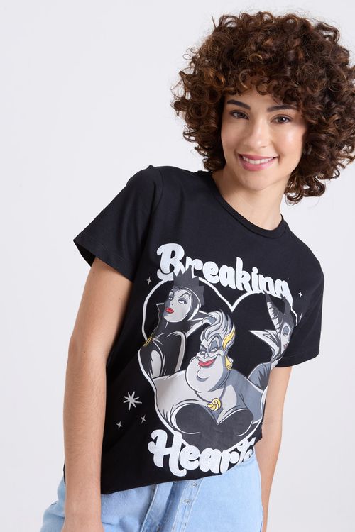 Blusa Feminina Preta Disney Vilãs Breaking Hearts