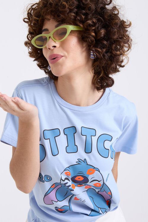 Blusa Feminina Azul Claro Stitch Apaixonado