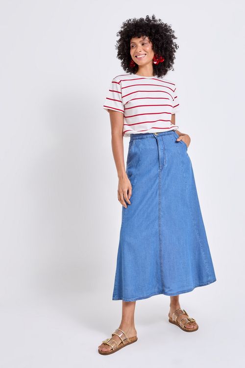 Saia Midi Feminina Azul Claro