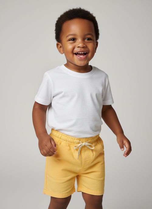 Shorts Infantil Menina Sarja Ecológica Amarelo Claro