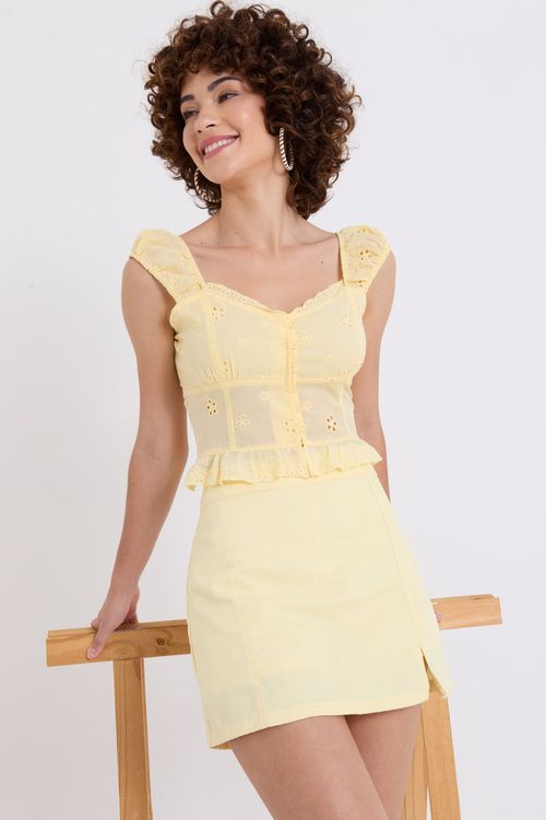 Shorts Saia Feminino Amarelo Claro Fenda Lateral
