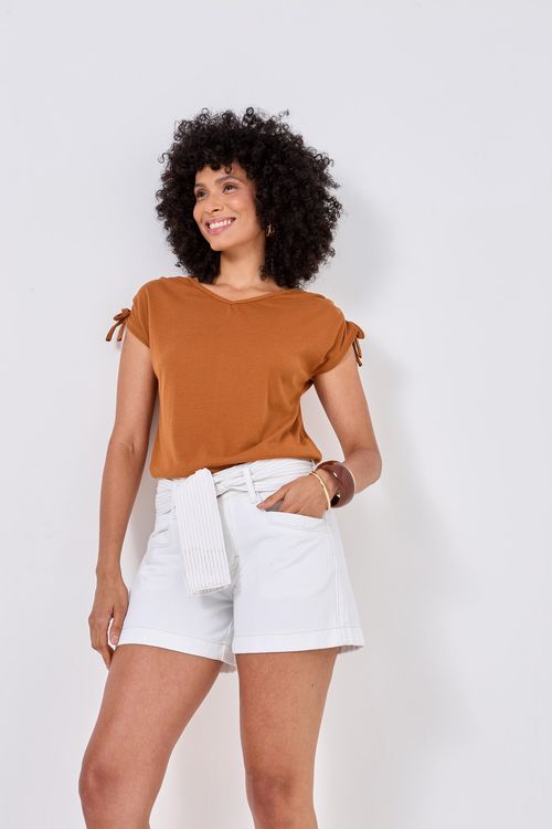 Shorts Feminino Off-White Sarja Cós Alto Faixa