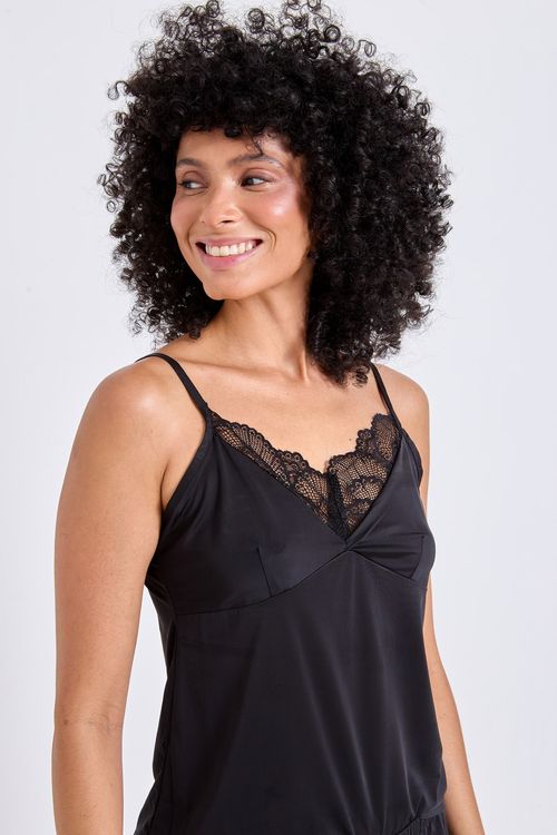 Camisola Feminina Preta com Renda