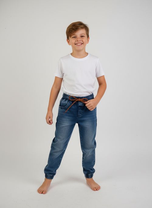 Calça Jeans Jogger Infantil Azul Médio Cós Elástico