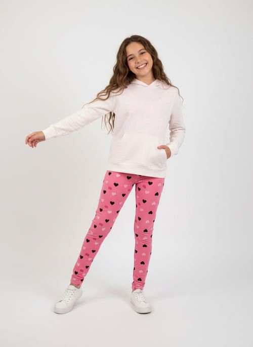 Legging Infantil Menina Rosa Médio Corações