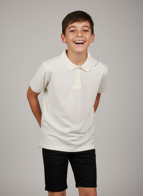 Camiseta Polo Infantil Menino Off White Texturizada