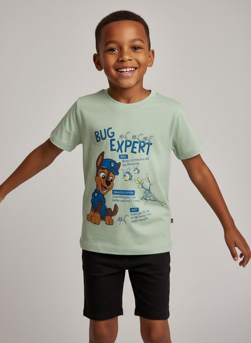 Camiseta Infantil Menino Verde Claro Patrulha Canina Chase