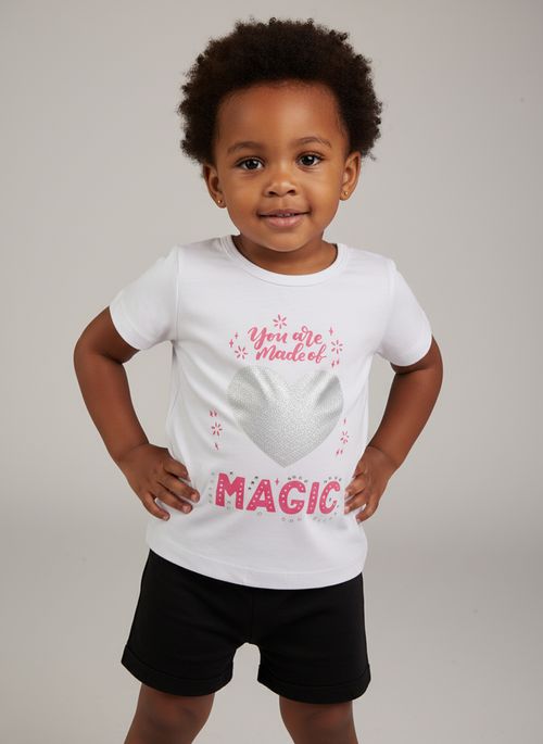 Blusa Infantil Menina Branca "You are Made of Magic" Lantejoulas