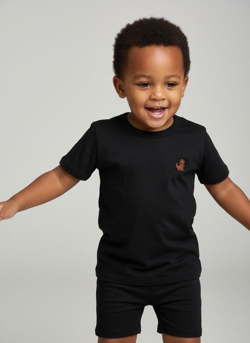 Camiseta Infantil Menino Preto Dinossauro Bordado
