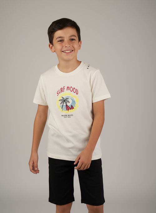 Blusa Infantil Off White Estampa Praia e Ondas