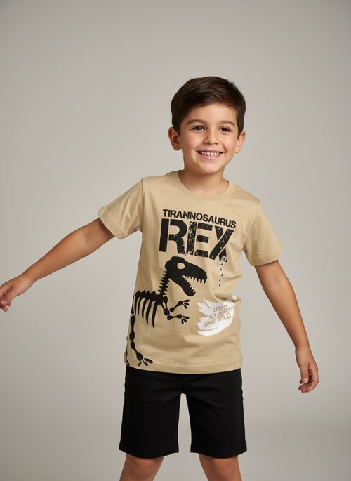 Camiseta Infantil menino Bege T-Rex Dino