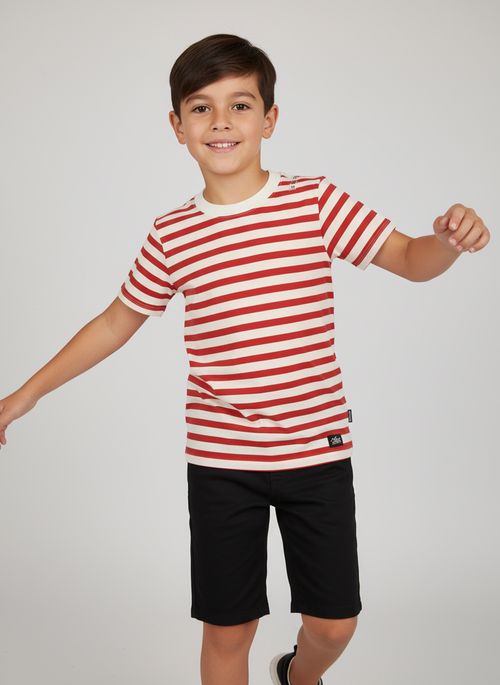 Blusa Infantil Menina Vermelha e Off-White Listrada