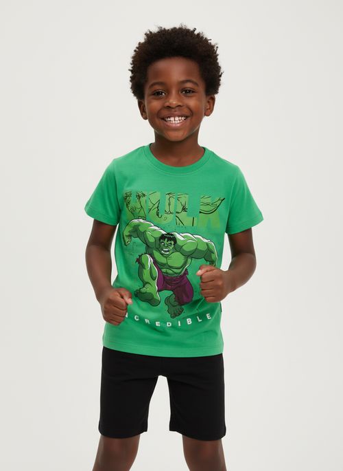 Conjunto Infantil Menina Blusa Verde Shorts Preto Hulk