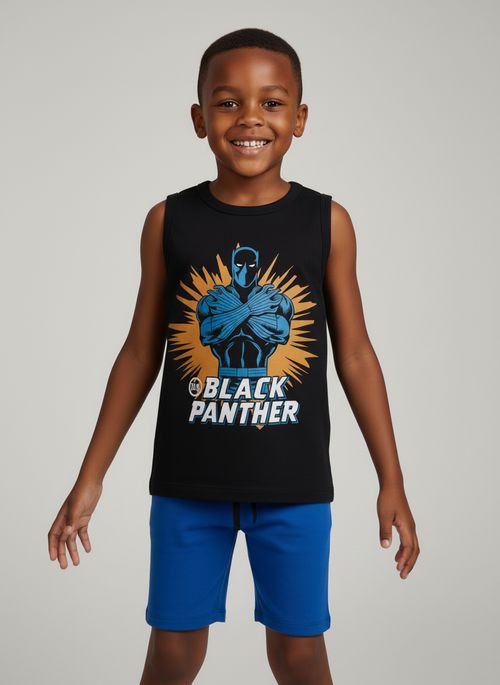 Conjunto Infantil Menino Preto Azul Pantera Negra Marvel
