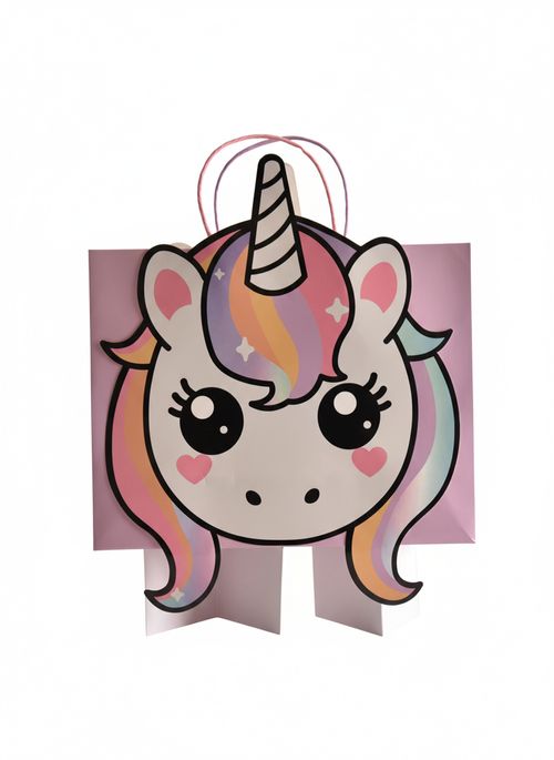 Sacola de Presente Infantil Menina Rosa Unicórnio 3D Brilhos