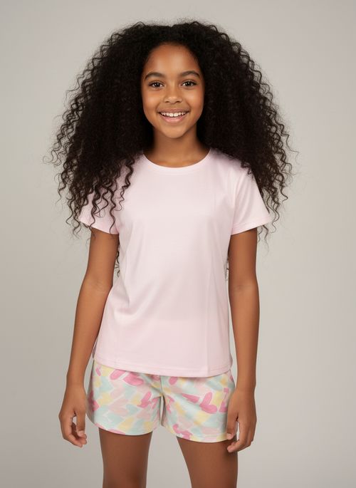 Pijama Curto Infantil Menina Rosa Shorts Corações