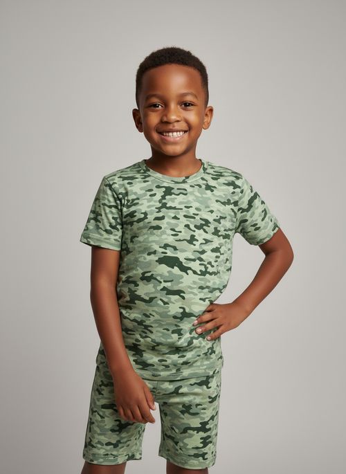 Conjunto Pijama Curto Infantil Verde Camuflagem