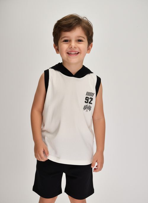 Regata Infantil Menino Off White com Capuz Estampa '92'