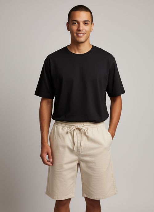 Bermuda Masculina Casual Sarja Off-White Cós Elástico Cordão