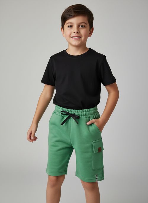Bermuda Cargo Moletom Infantil Menino Verde Médio