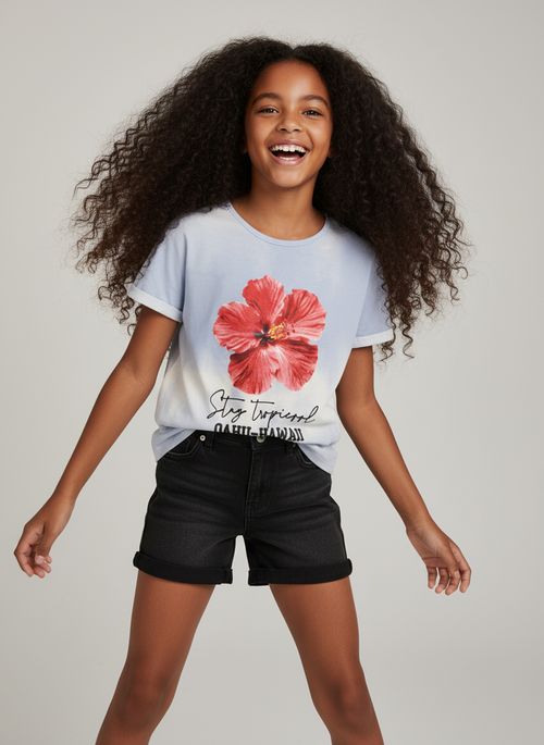 Blusa Infantil Menina Azul Claro Tie Dye Hibisco
