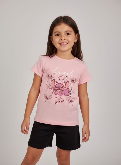 Blusa Infantil Menina Rosa Médio Angel Lilo & Stitch