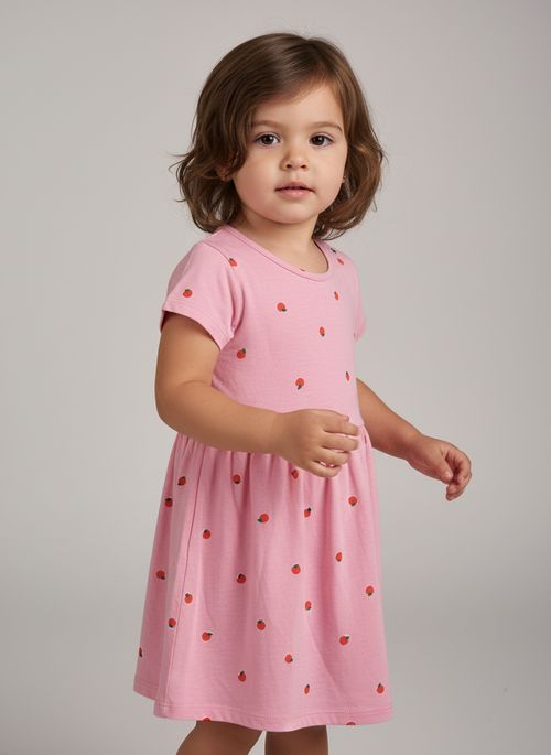 Vestido Infantil Menina Rosa Claro Moranguinho