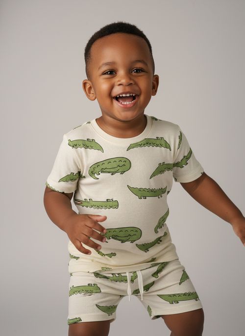 Conjunto Infantil Menino Creme Estampa Jacarés