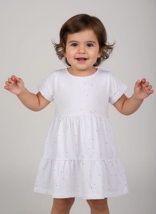 Vestido Infantil Menina Branco Brilho Dourado Saia Marias