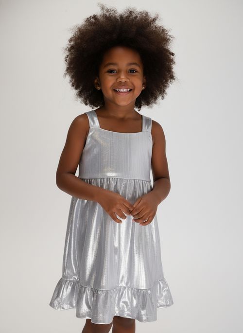 Vestido Infantil Menina Prata Lurex Babado