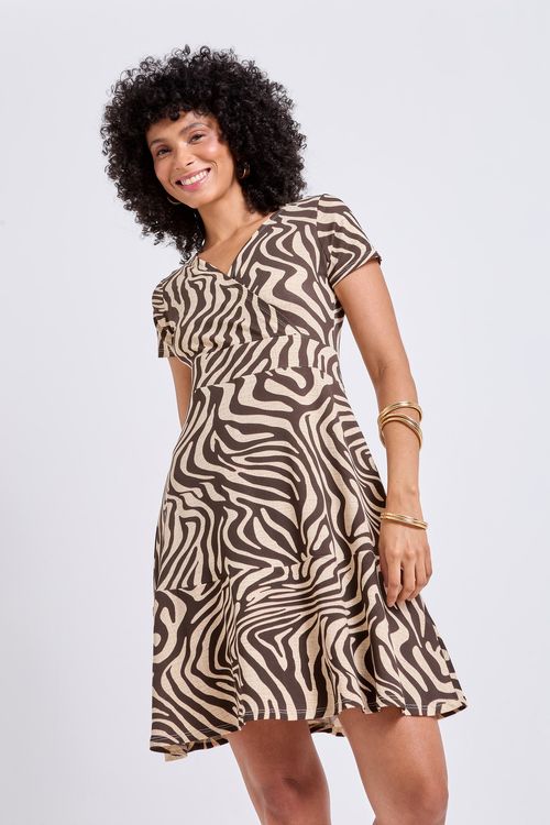 Vestido Feminino Marrom Bege Estampa Zebra