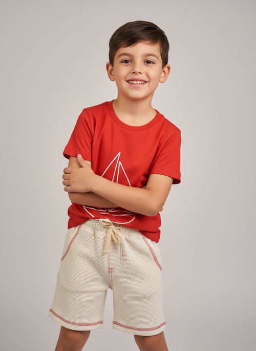 Conjunto Infantil Menino Vermelho Vela Listrado