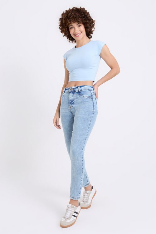 Calça Jeans Skinny Feminina Azul Claro Delavê
